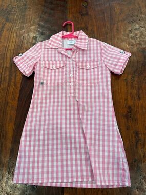Pink Gingham Casual Kids' Dress with Chest Pockets